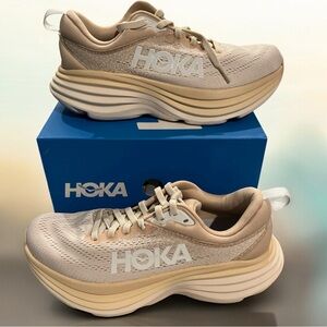 Hoka Cream Bondi 8 Athletic Sneakers